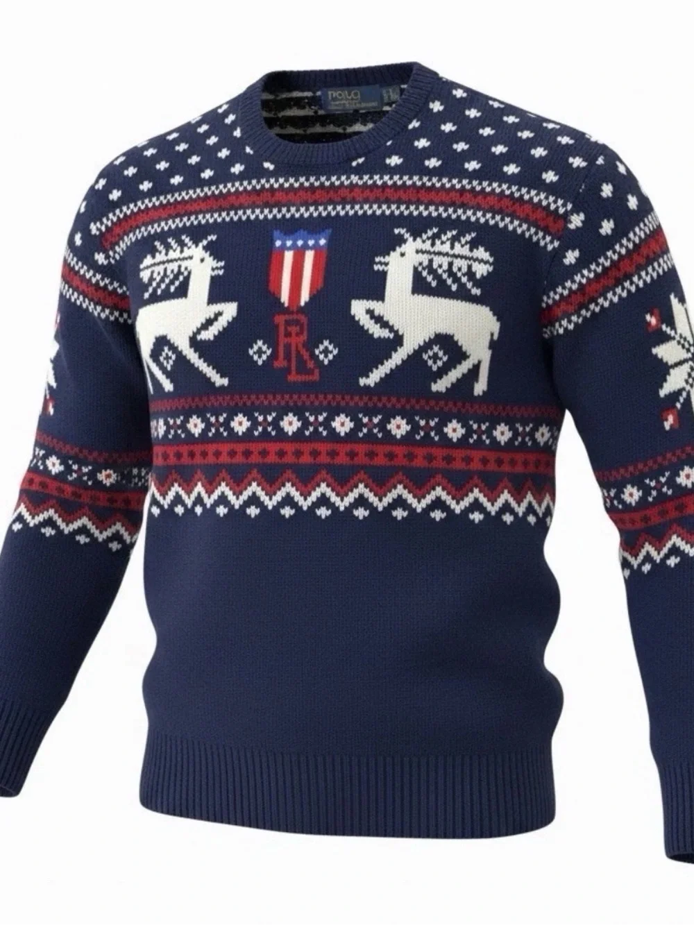 Vintage Polo Ralph Lauren Christmas Reindeer Wool Blue Sweater Size L $398 NWOT